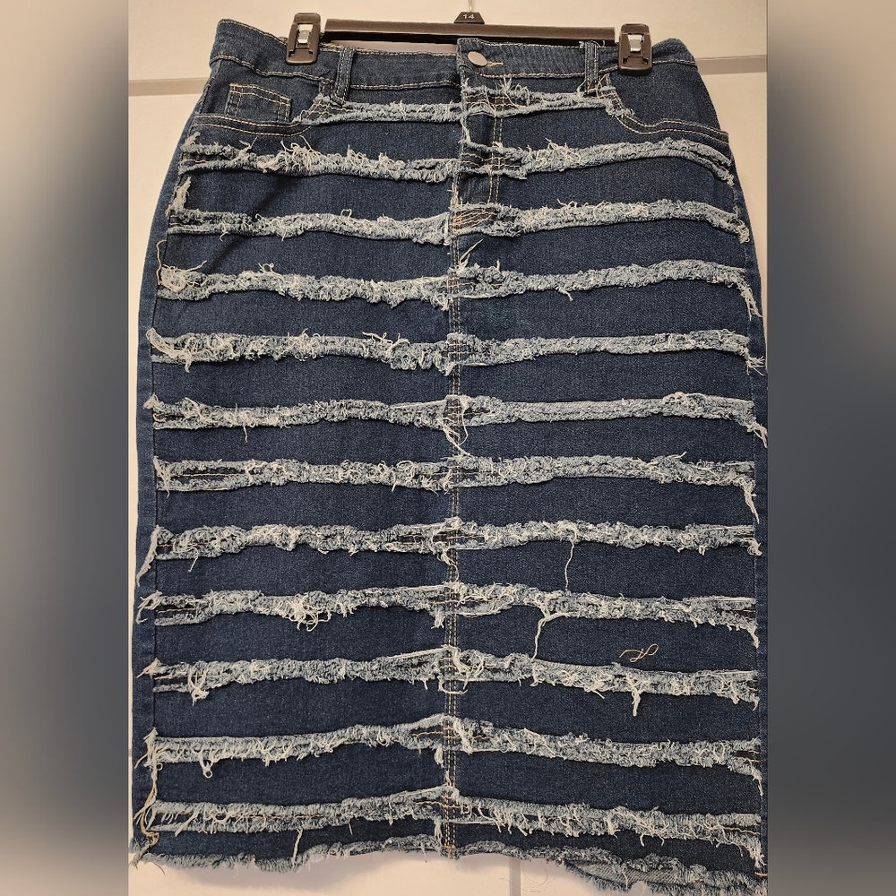 Distressed Denim Skirt